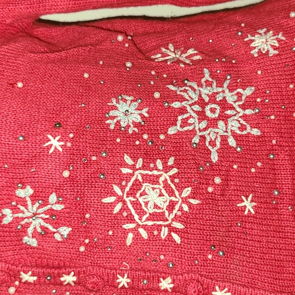 Ugly Christmas Sweater - Snowflakes - Red - Petite Medium - Picture 5 of 8
